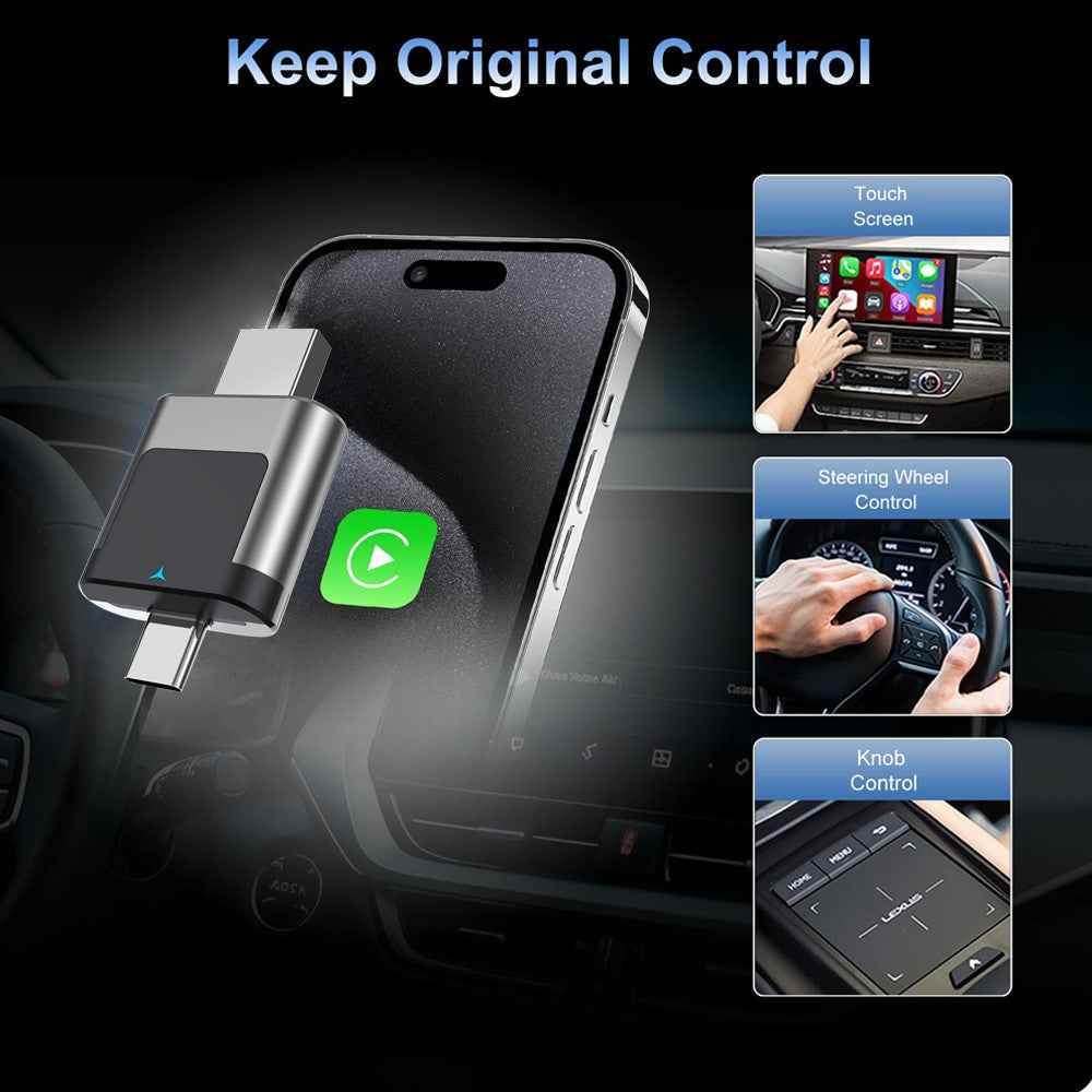 M28 2 in 1 Type C + USB Wireless CarPlay AI Box Android Auto Wired to Wireless Car Adapter