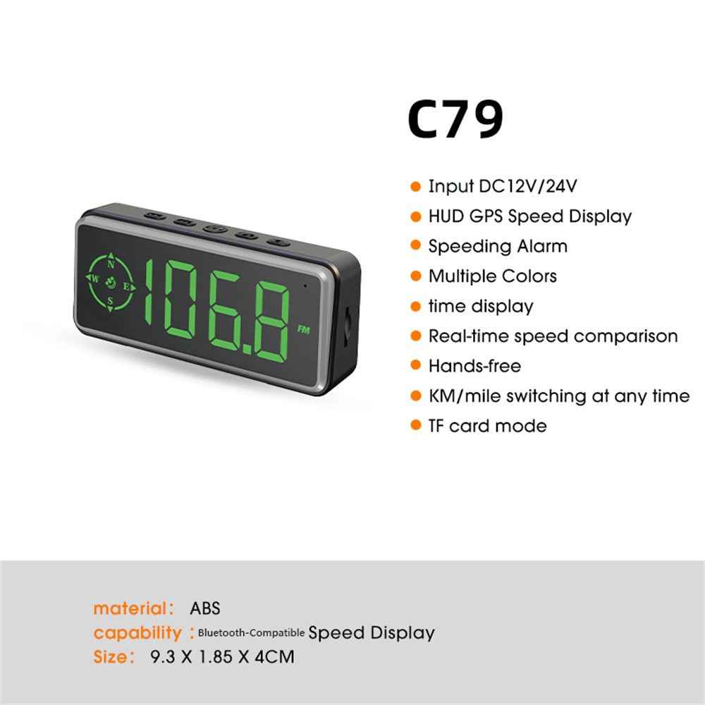 C79 Multifunctional HUD GPS Speedometer Display HD Overspeed Head-Up Warning Device for Vehicle