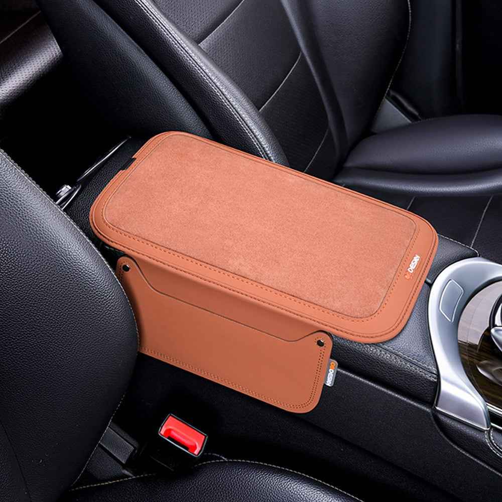 For Performance X3 / X4 / F30 / F06 / F02 Car Armrest Pad Leather Elbow Rest Cover with Storage Pocket - Orange