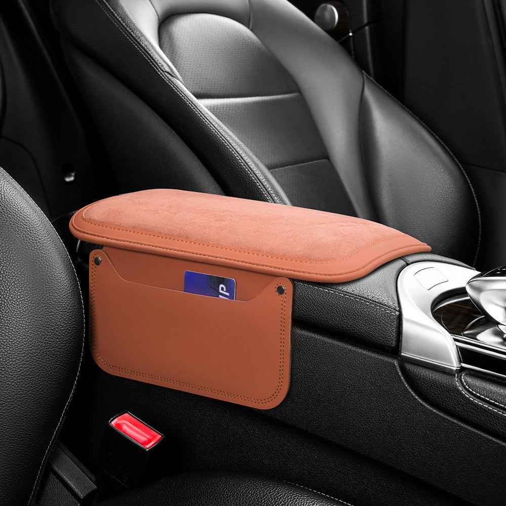 For Performance X3 / X4 / F30 / F06 / F02 Car Armrest Pad Leather Elbow Rest Cover with Storage Pocket - Orange