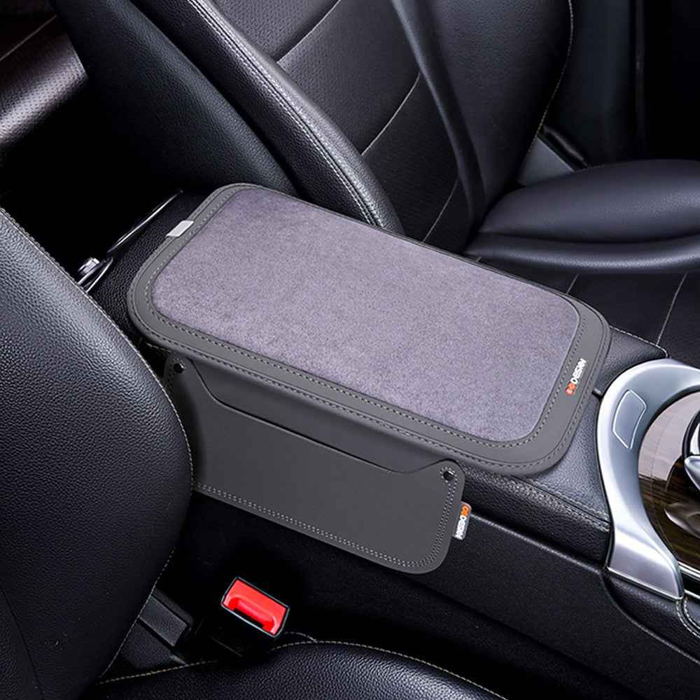 For Performance X3 / X4 / F30 / F06 / F02 Car Armrest Pad Leather Elbow Rest Cover with Storage Pocket - Grey