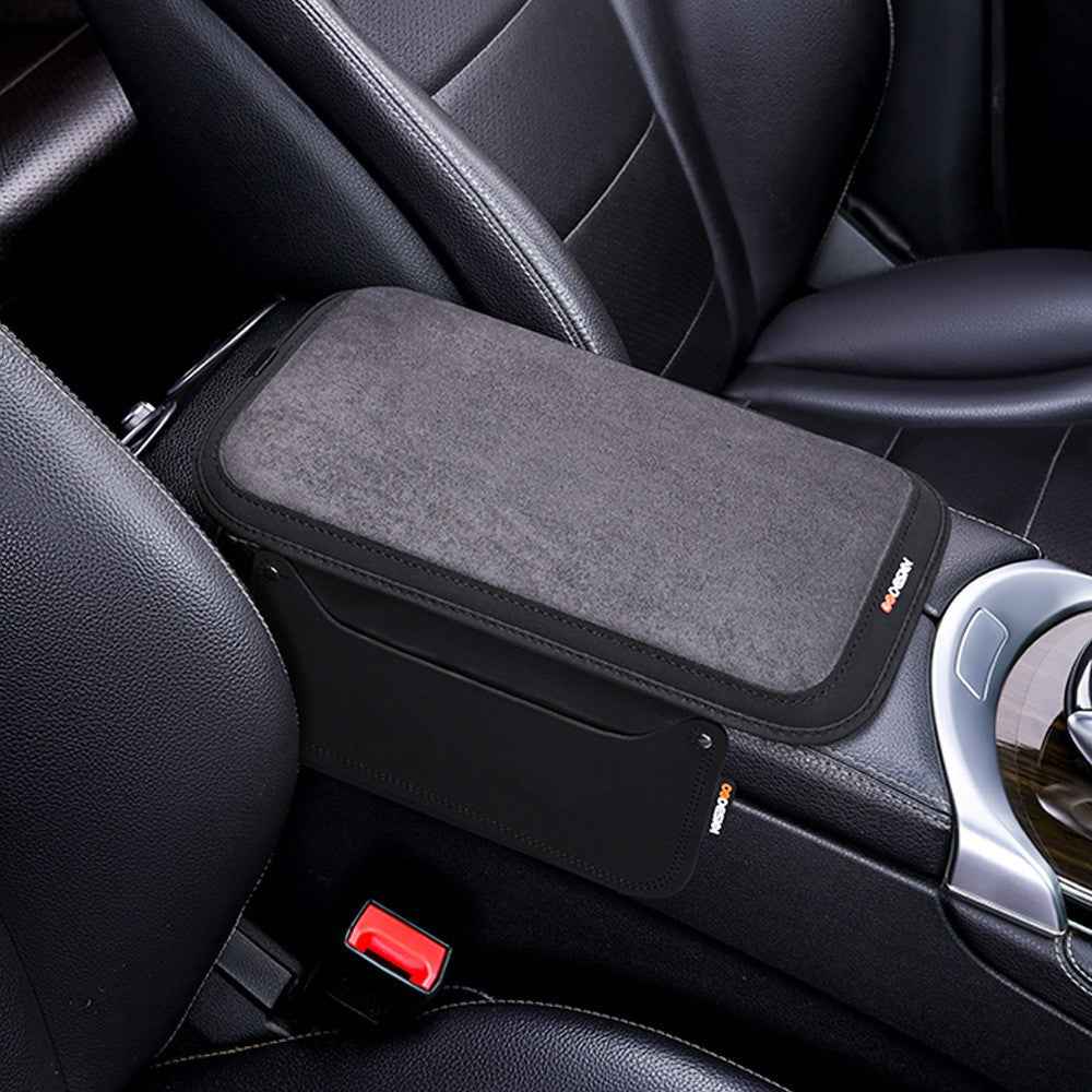 For Performance X3 / X4 / F30 / F06 / F02 Car Armrest Pad Leather Elbow Rest Cover with Storage Pocket - Black