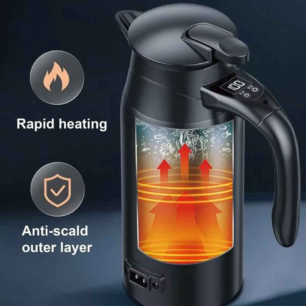 800ml Electric Kettle for 12V / 24V Car Smart Temperature Control Dual Layer Stainless Steel Water Heater Pot (BPA Free, No FDA)