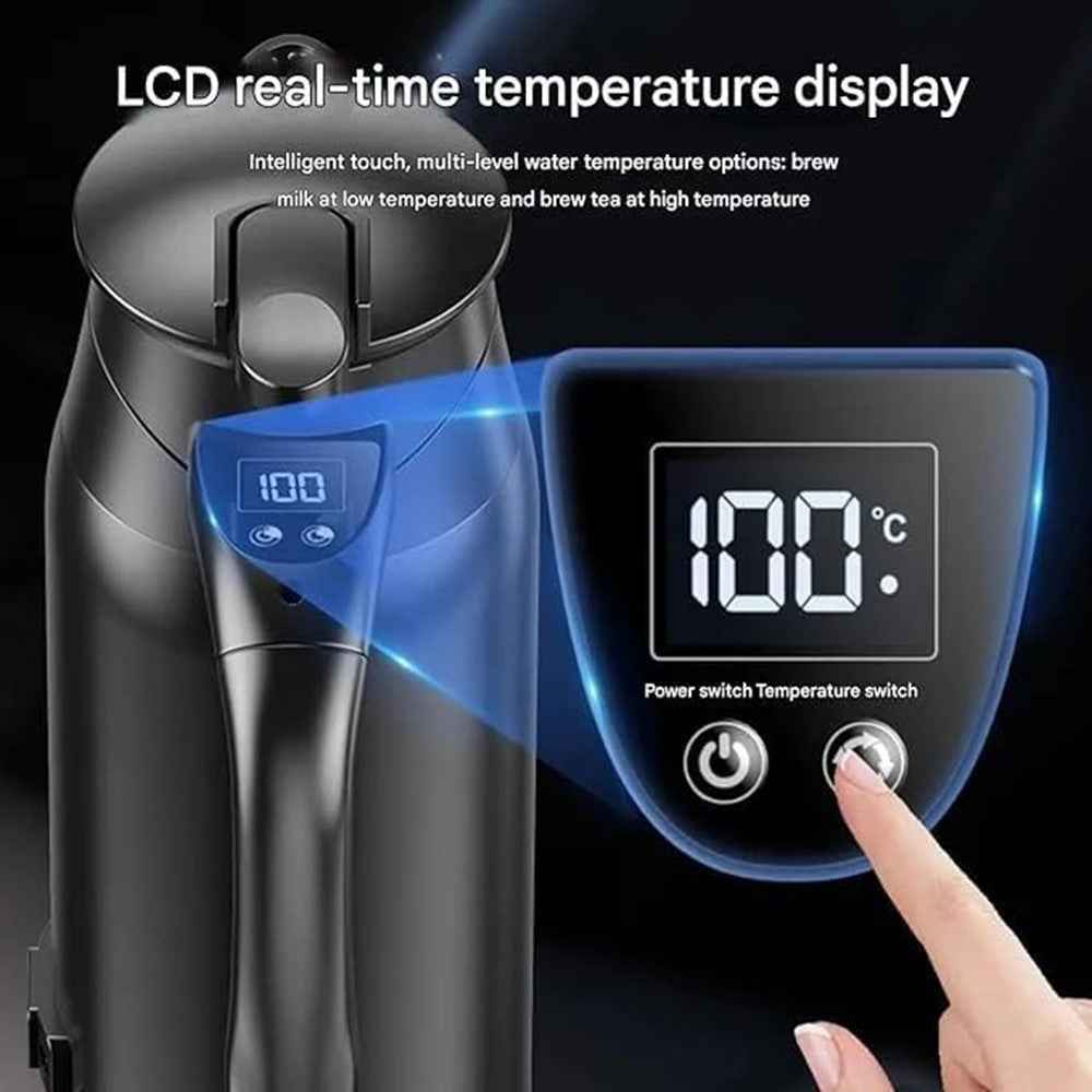800ml Electric Kettle for 12V / 24V Car Smart Temperature Control Dual Layer Stainless Steel Water Heater Pot (BPA Free, No FDA)