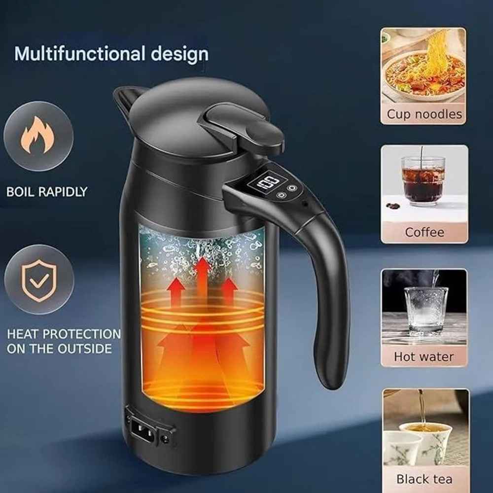 800ml Electric Kettle for 12V / 24V Car Smart Temperature Control Dual Layer Stainless Steel Water Heater Pot (BPA Free, No FDA)