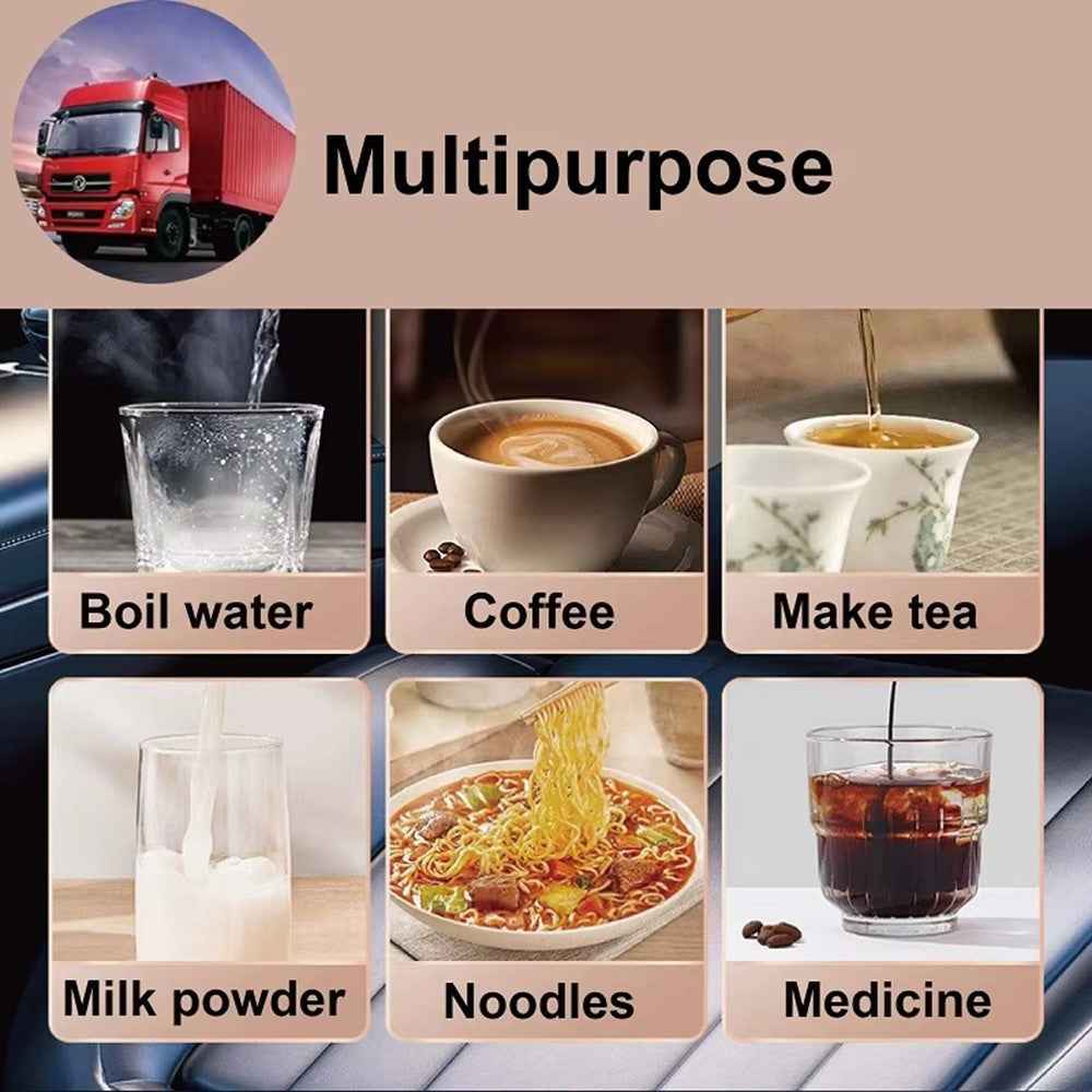 800ml Electric Kettle for 12V / 24V Car Smart Temperature Control Dual Layer Stainless Steel Water Heater Pot (BPA Free, No FDA)