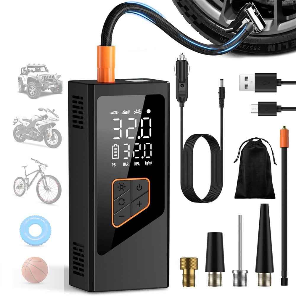 Wireless Car Tire Inflator Digital Display Portable Electric Air Pump Mini Handheld Compressor with Cigarette Lighter Cable
