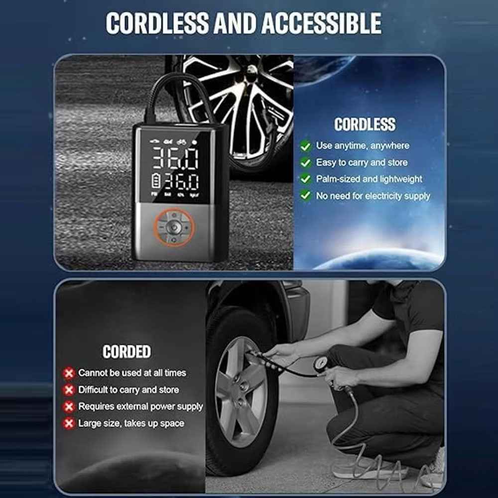 60W 150PSI Portable Wireless Mini Car Tire Air Pump Digital Display Handheld Inflator with LED Light