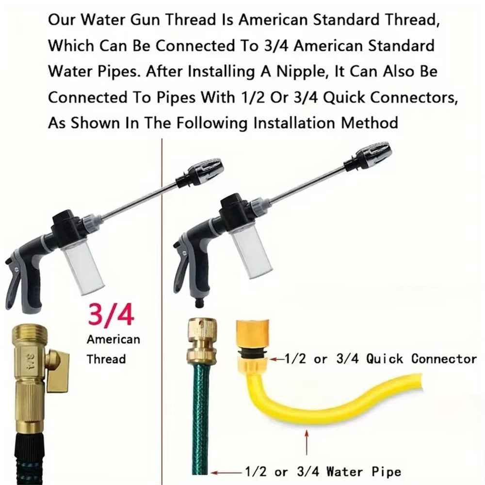 T8 Extended Pole High Pressure Handheld Water Gun for Car Wash Foam Sprayer Cleaning Tool - Green