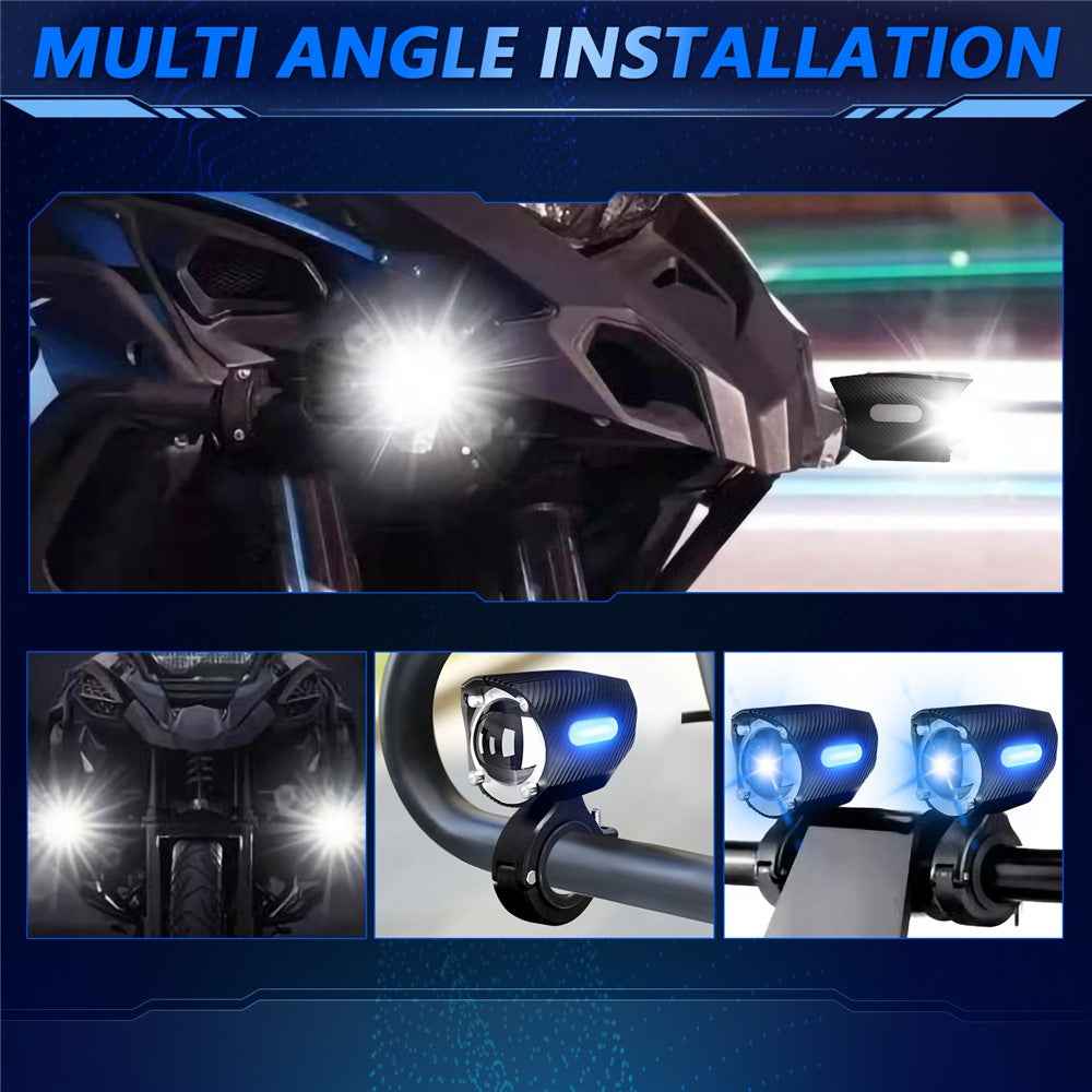 M10 1Pc Motorcycle LED Spotlight Blue Warning Light 5 Modes IP67 Waterproof Auxiliary Lamp