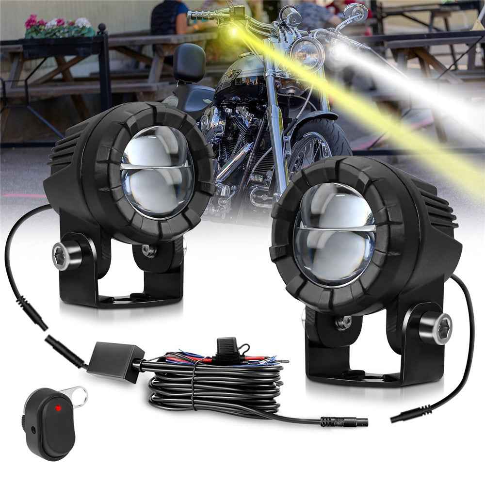 SK2 2Pcs Motorcycle Auxiliary Lights 6 Modes High Low Beam Gourd Shaped Lens LED Spotlight