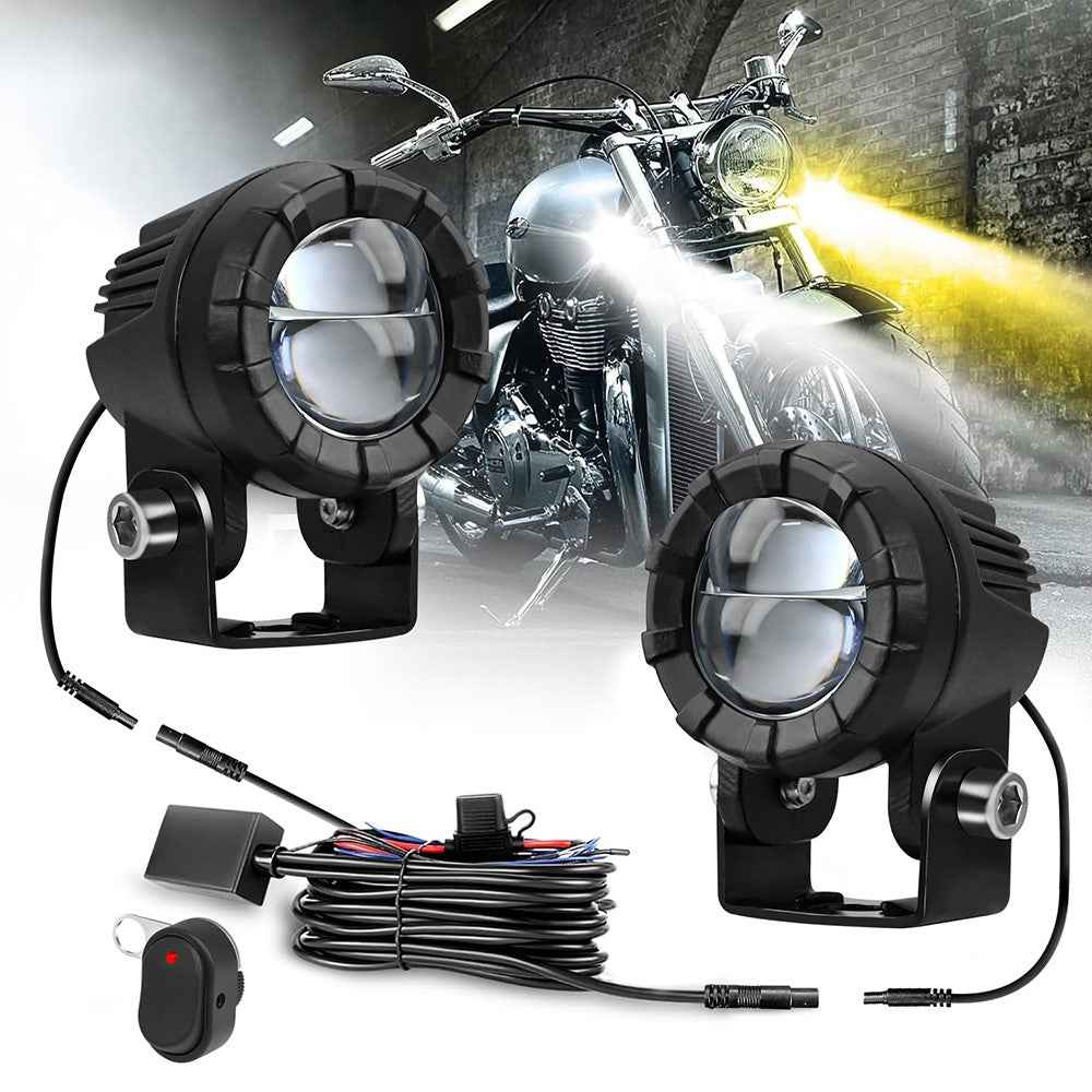 SK2 2Pcs Motorcycle Auxiliary Lights 6 Modes High Low Beam Gourd Shaped Lens LED Spotlight