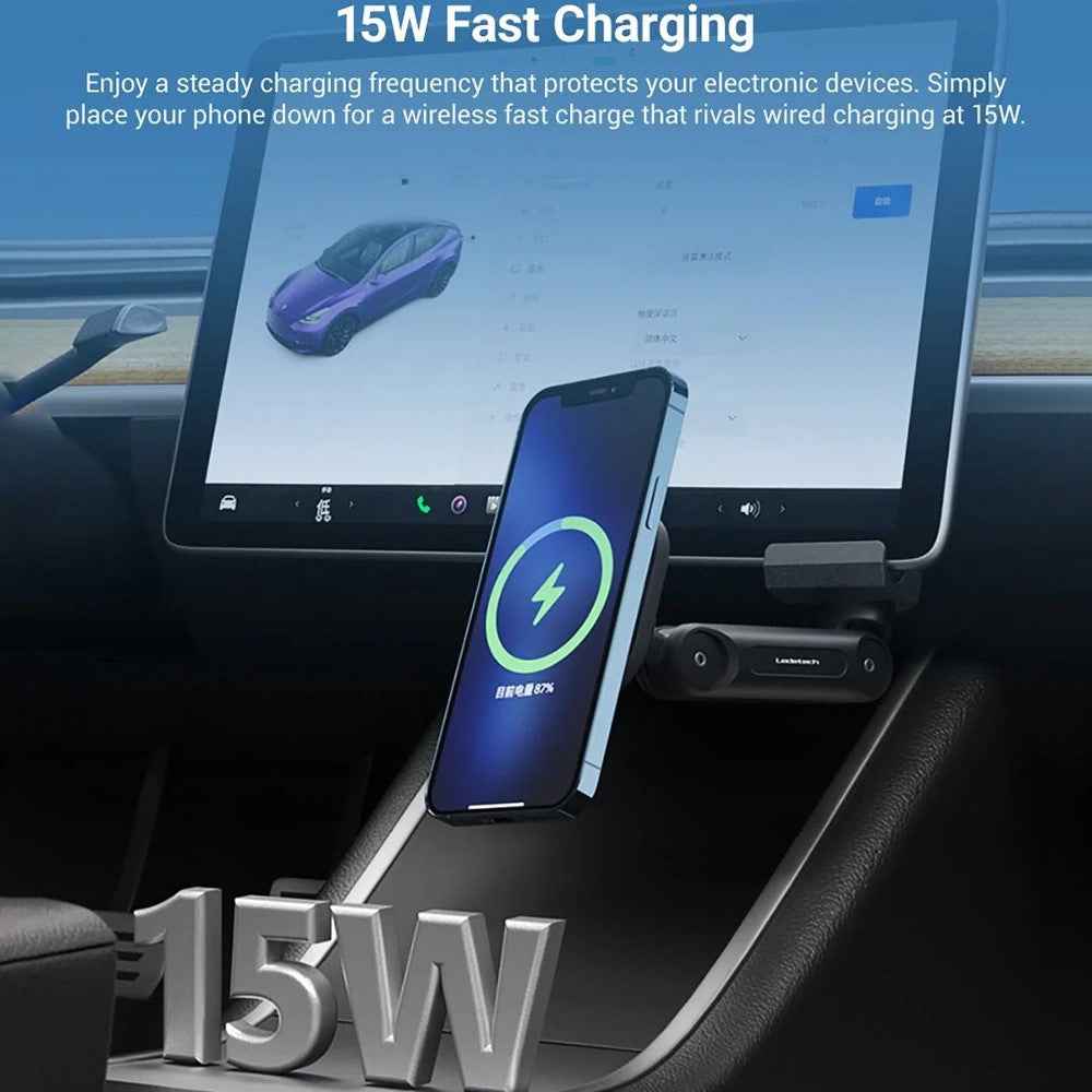 LD-TS1-M4 For Tesla Model 3  /  Y Central Control Screen Magnetic Cell Phone Holder Car 15W Wireless Charger Adjustable Phone Mount