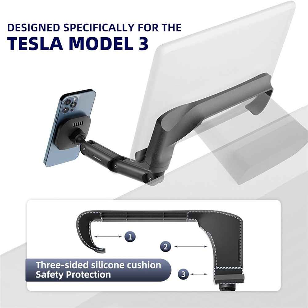 LD-TS2-M4 For Tesla Model 3  /  Y Central Control Screen Dual Arm Magnetic Car Phone Holder 15W Wireless Charger Cellphone Support
