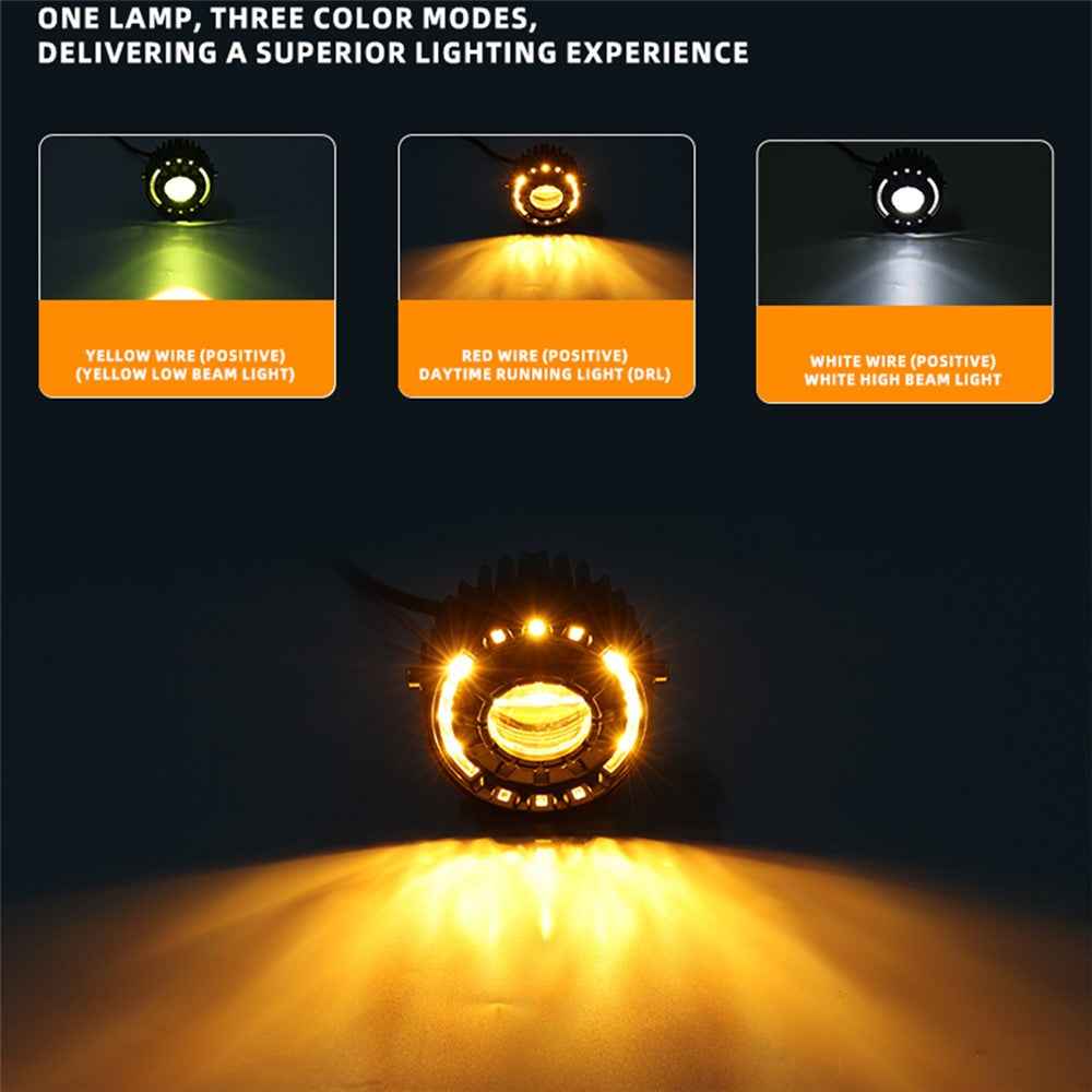 30W LED Motorcycle Headlight 3 Color Modes IP67 Waterproof Die Cast Aluminum Front Lamp