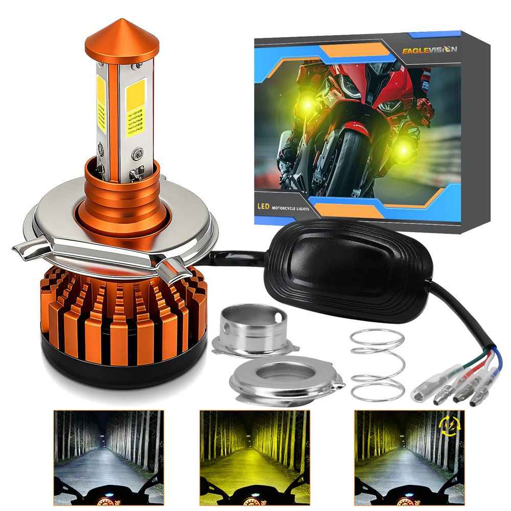 C01 White Yellow Dual Color 3-Sided LED Spotlight Waterproof High Brightness Motorcycle Headlight