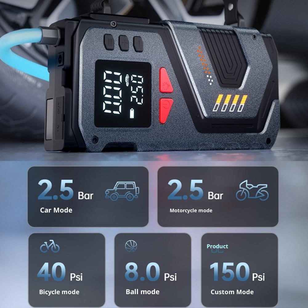 Multi-function Emergency Car Jump Starter Digital Display Wireless Tire Inflator with  SOS Mode and Flashlight