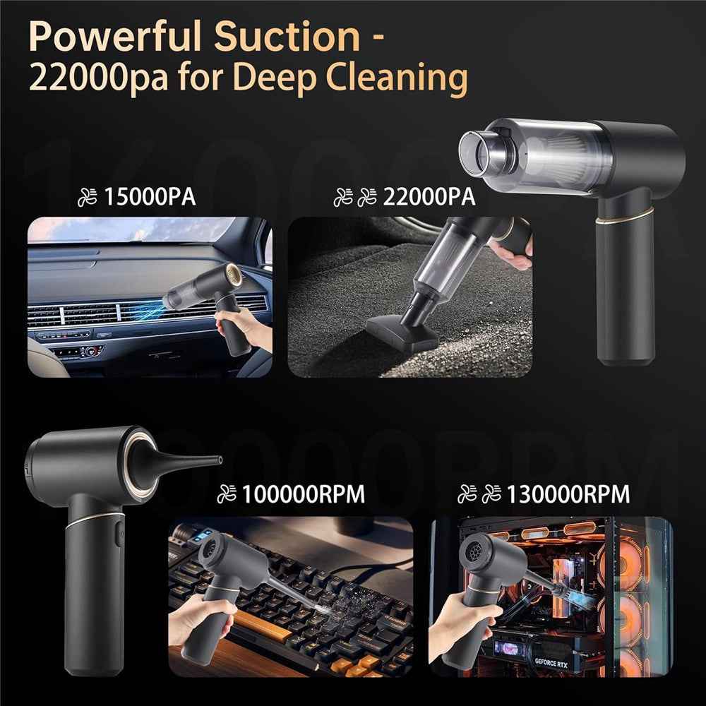 Portable Car Vacuum Cleaner Suction Blowing 2 in 1 High Power 22000Pa Wireless Cleaner for Auto / Home