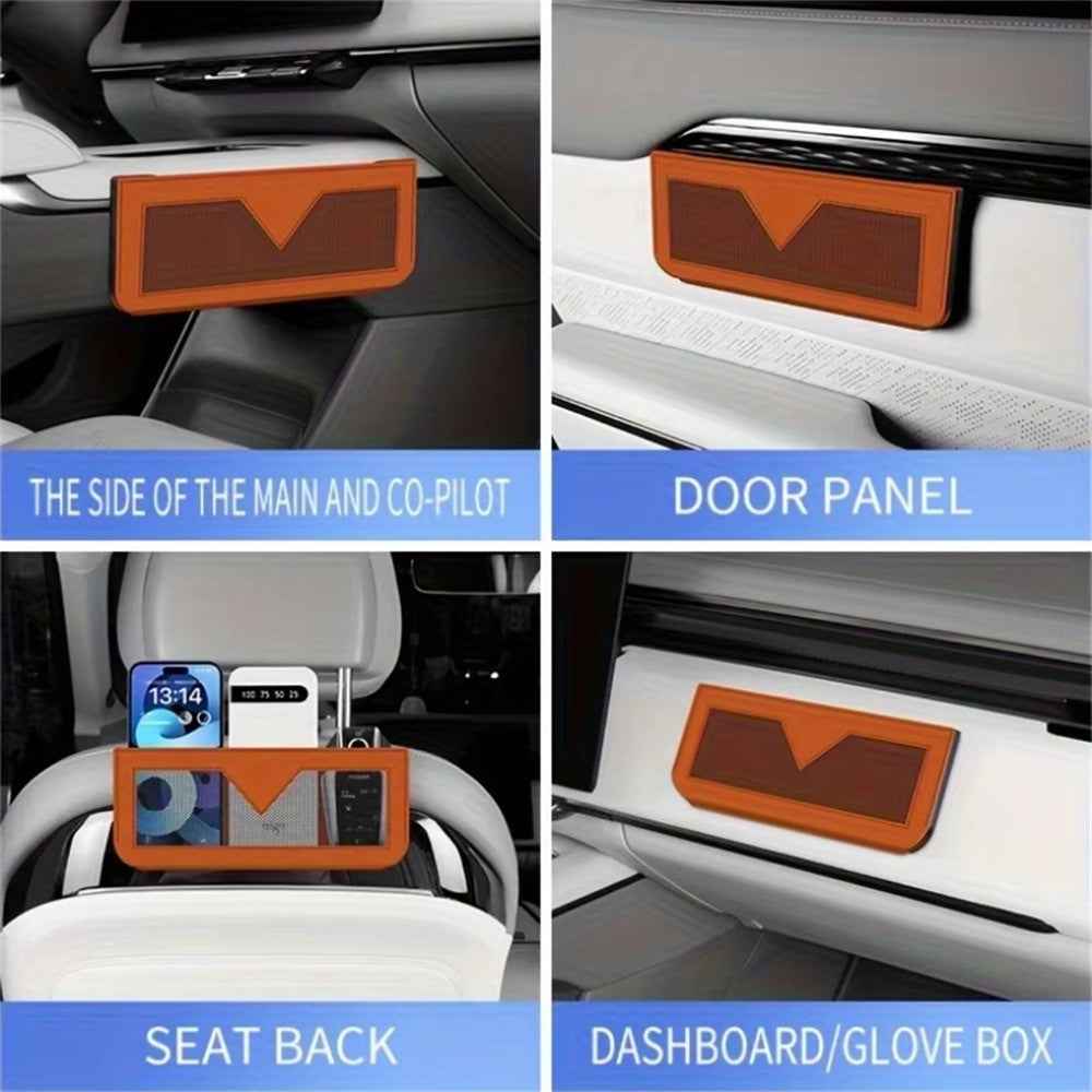 PU Leather Car Storage Bag Multi-Functional Mesh Pouch Adhesive Phone Holder for Vehicle Interior Organization - Red
