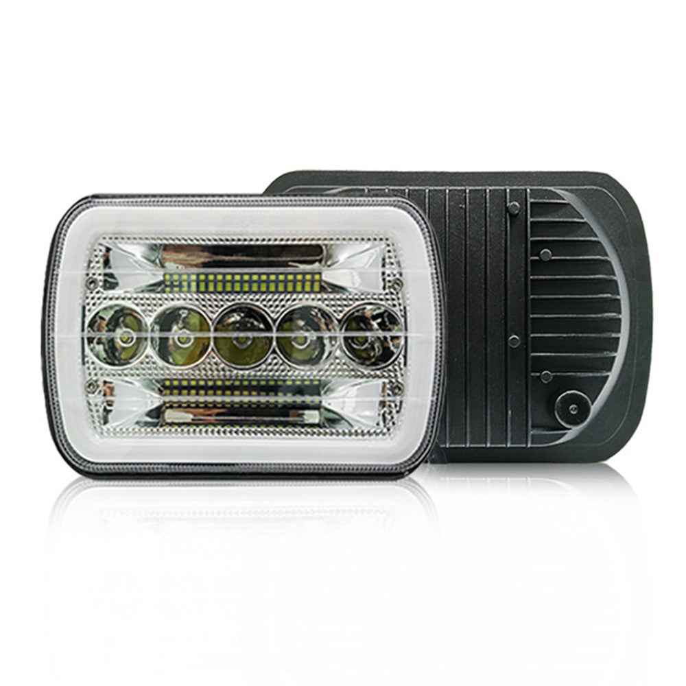 7 Inch 5-LED Square Headlight Dual Color High Low Beam Car DRL Turn Signal Daytime Running Lamp