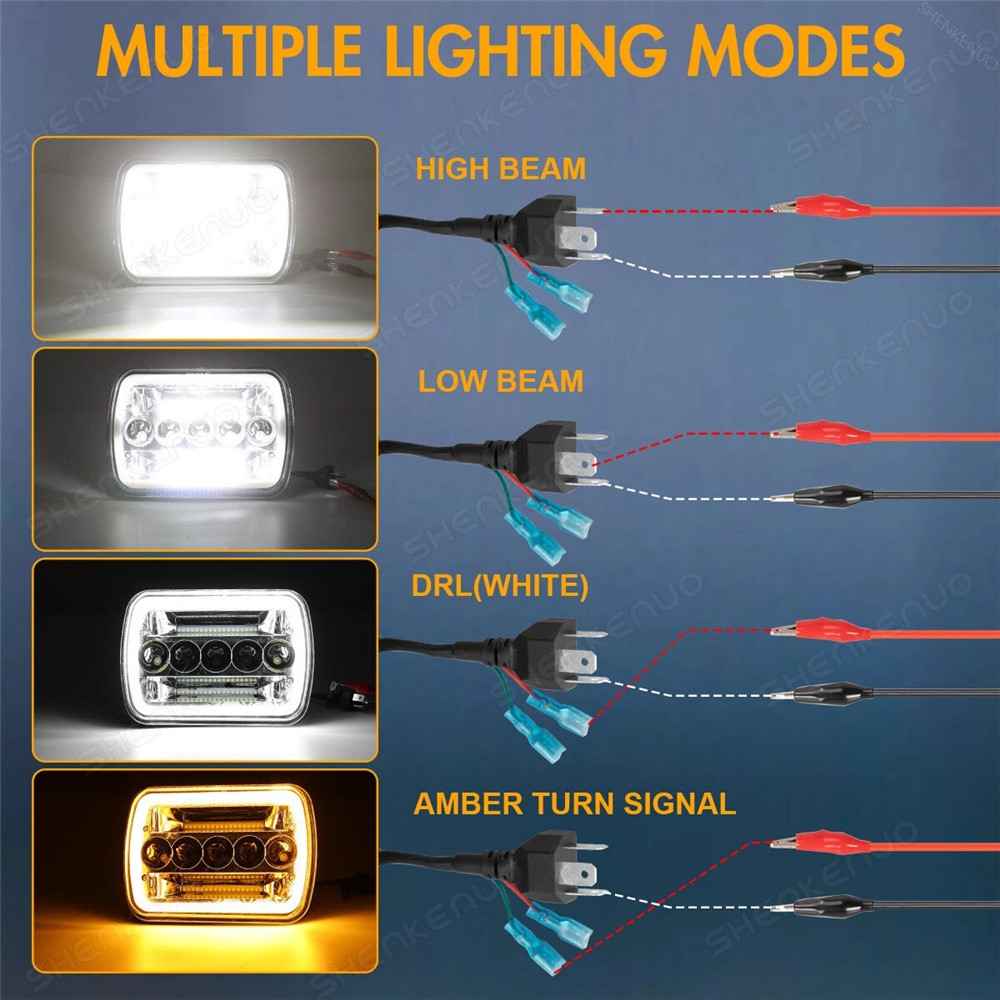 7 Inch 5-LED Square Headlight Dual Color High Low Beam Car DRL Turn Signal Daytime Running Lamp