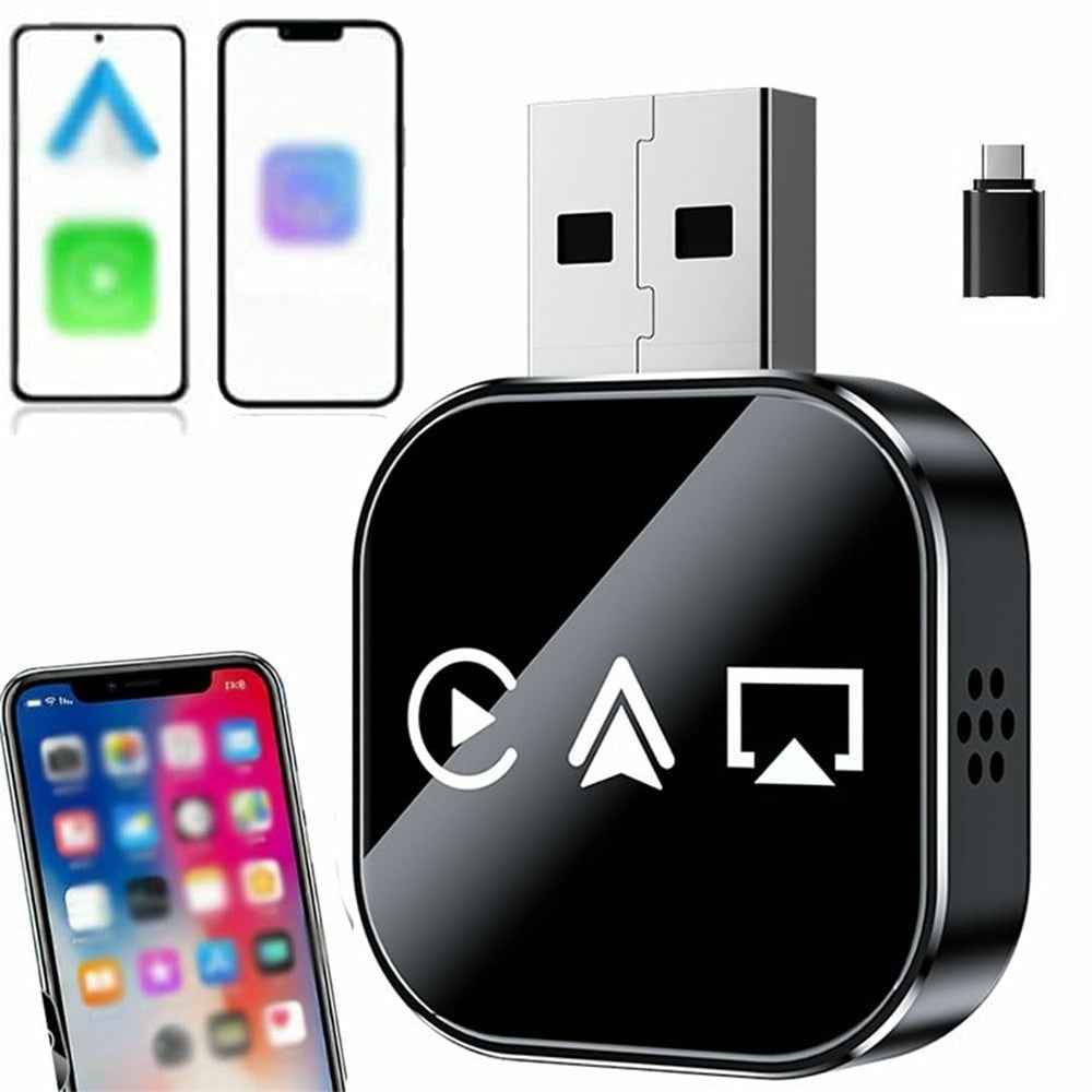 Q1AS 3 in 1 Airplay Smart AI Box for Apple CarPlay Android Auto Wired to Wireless Adapter - Black