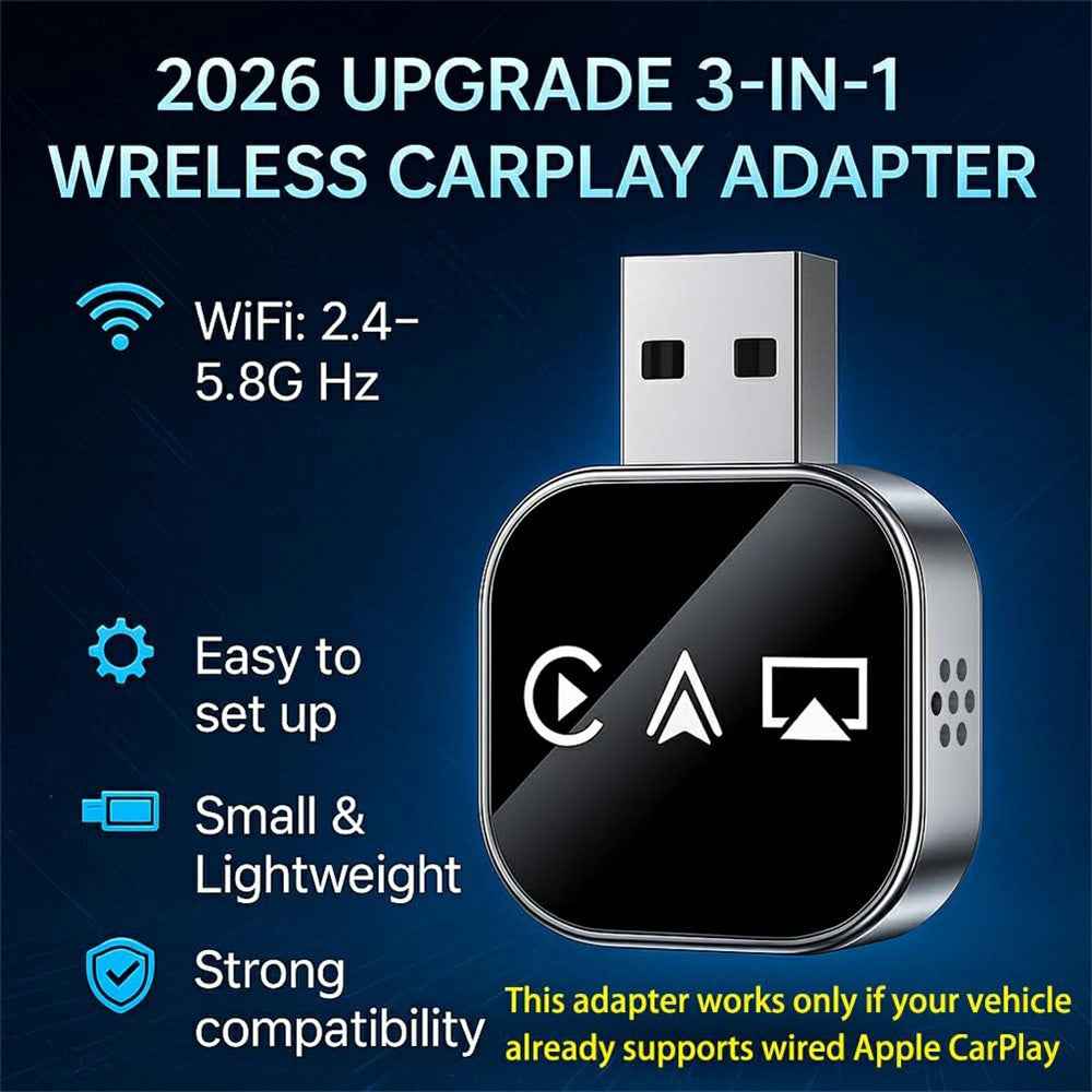 Q1AS 3 in 1 Airplay Smart AI Box for Apple CarPlay Android Auto Wired to Wireless Adapter - Black