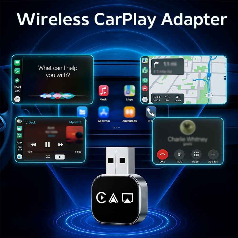 Q1AS 3 in 1 Airplay Smart AI Box for Apple CarPlay Android Auto Wired to Wireless Adapter - Black