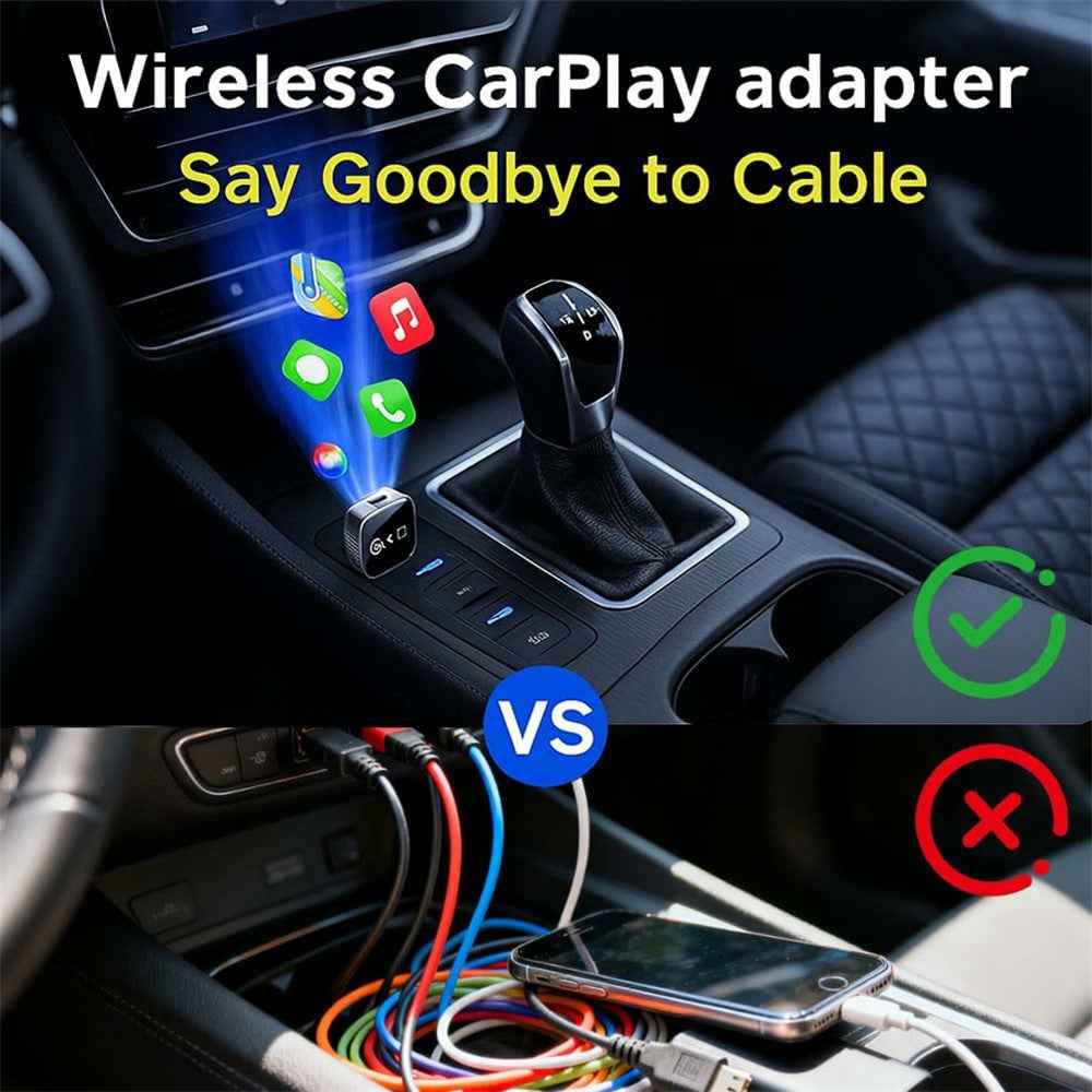 Q1AS 3 in 1 Airplay Smart AI Box for Apple CarPlay Android Auto Wired to Wireless Adapter - Black