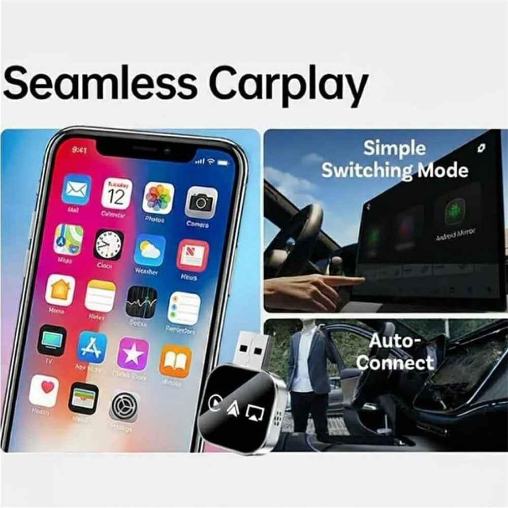 Q1AS 3 in 1 Airplay Smart AI Box for Apple CarPlay Android Auto Wired to Wireless Adapter - Black