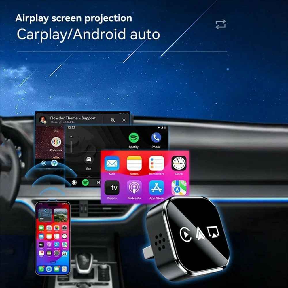Q1A 3 in 1 Airplay Smart AI Box CarPlay Android Auto Wireless Bluetooth-compatible Adapter - Black