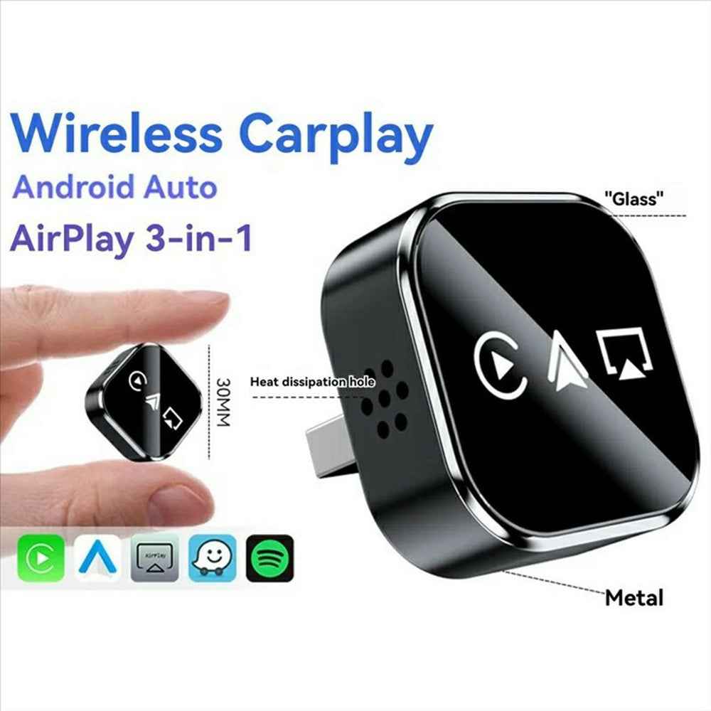 Q1A 3 in 1 Airplay Smart AI Box CarPlay Android Auto Wireless Bluetooth-compatible Adapter - Silver