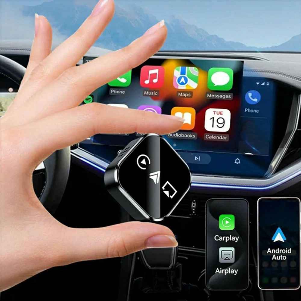 Q1A 3 in 1 Airplay Smart AI Box CarPlay Android Auto Wireless Bluetooth-compatible Adapter - Silver