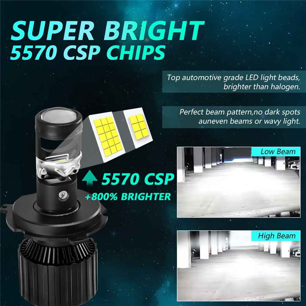 N1 For H4 High Power LED Headlight Bulb Dual Copper Tube Mini Lens 65W 6500LM 6000K CSP Chip