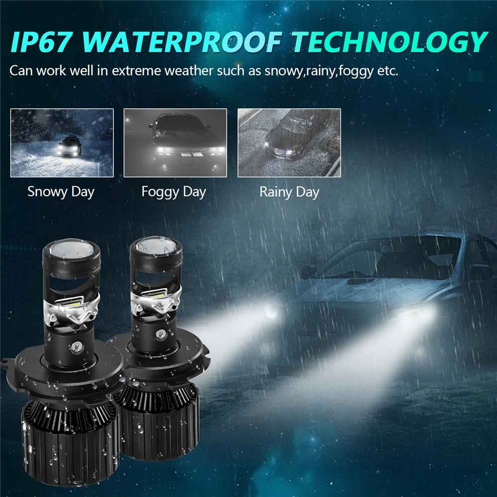 N1 For H4 High Power LED Headlight Bulb Dual Copper Tube Mini Lens 65W 6500LM 6000K CSP Chip