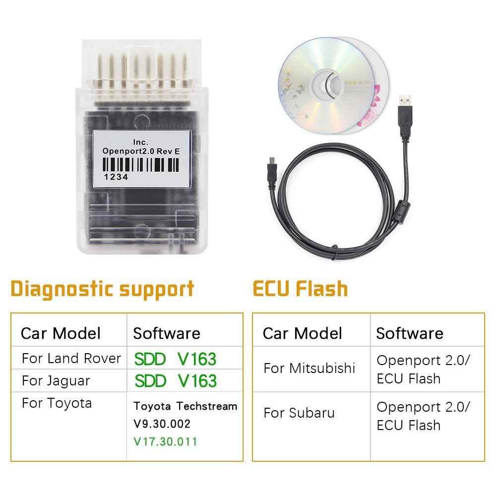 OpenPort 2.0 ECU Flash OBD / OBD2 Tuning Car Diagnostic Tool J2534 Scanner with Recording Disc