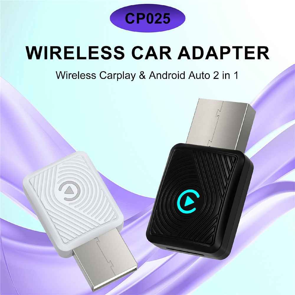 CP025 2 in 1 Wireless CarPlay Android Auto Adapter Wi-Fi 6 5GHz Car Connectivity Module Wired to Wireless Plug Play Car Link Box - White