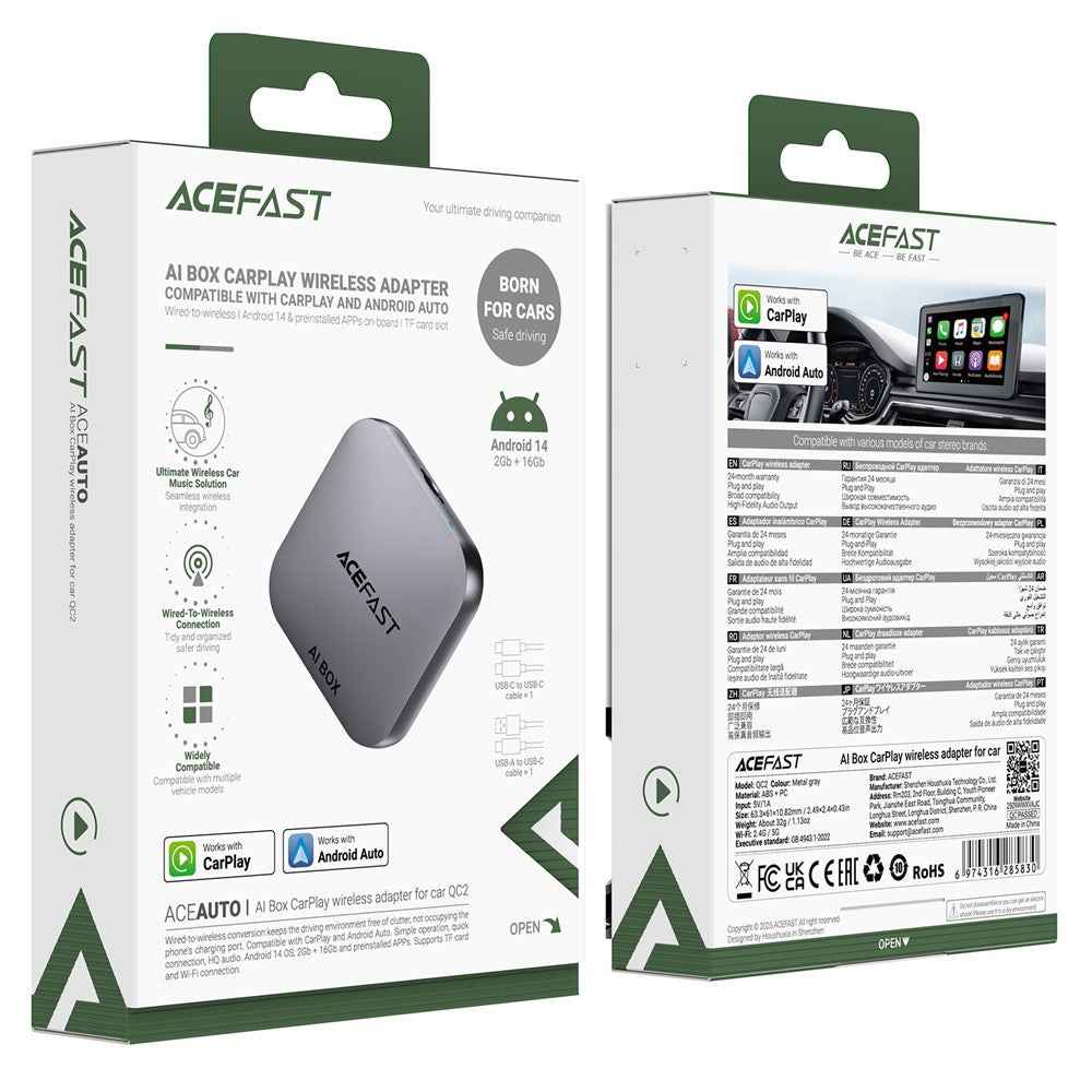 ACEFAST QC2 AI Box Car Play Wireless Adapter with TF Card Slot for Car Play / Android Auto Wire to Wireless Converter