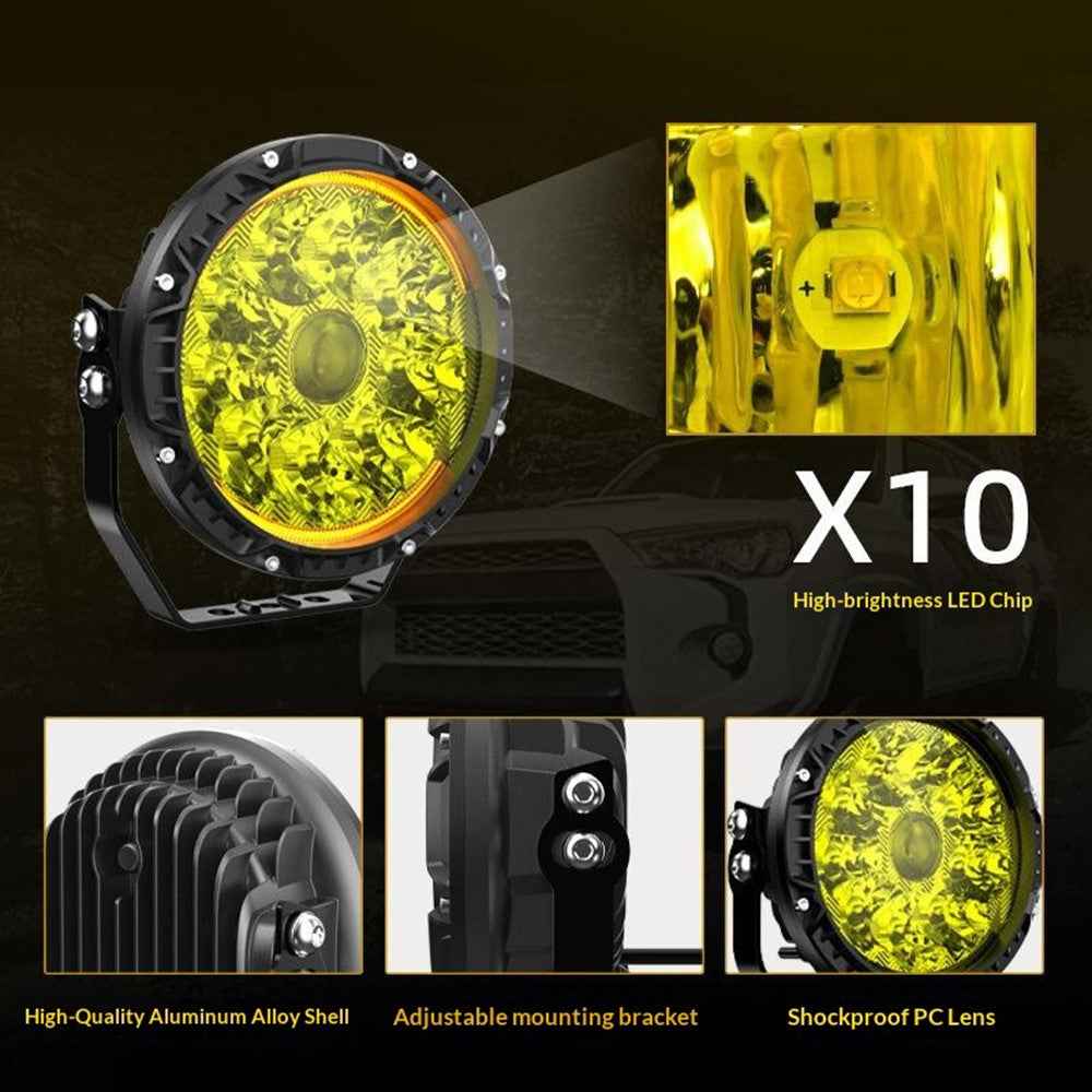 5 Inch LED Spotlight High Power Laser Beam Light Off-road Vehicle Modified Parts for Motorcycle Car - Yellow Light / Lamp Cover