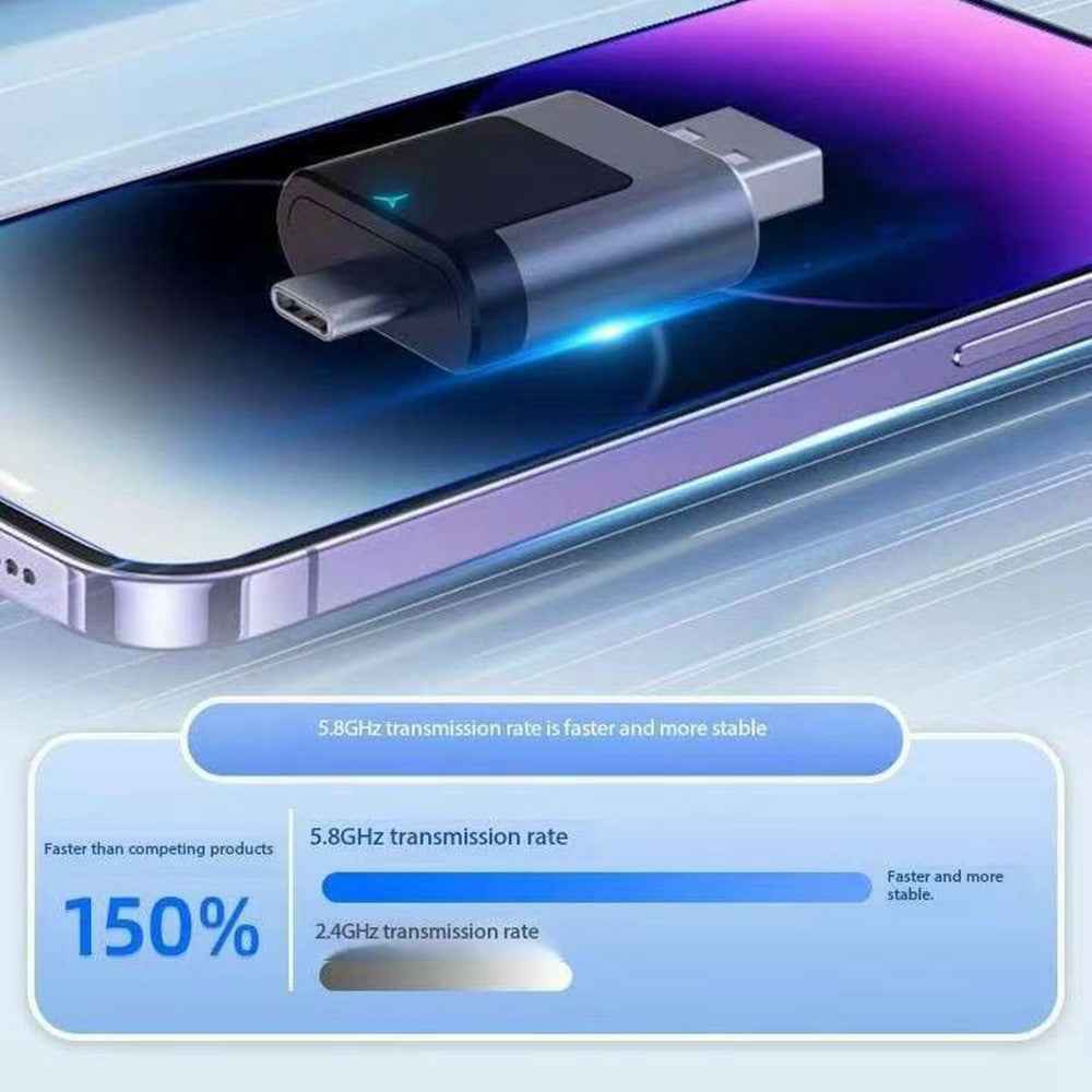 306AC 2 in 1 USB + Type-C Wireless CarPlay Android Auto Adapter for iPhone  /  Android Phones Wired to Wireless Dongle