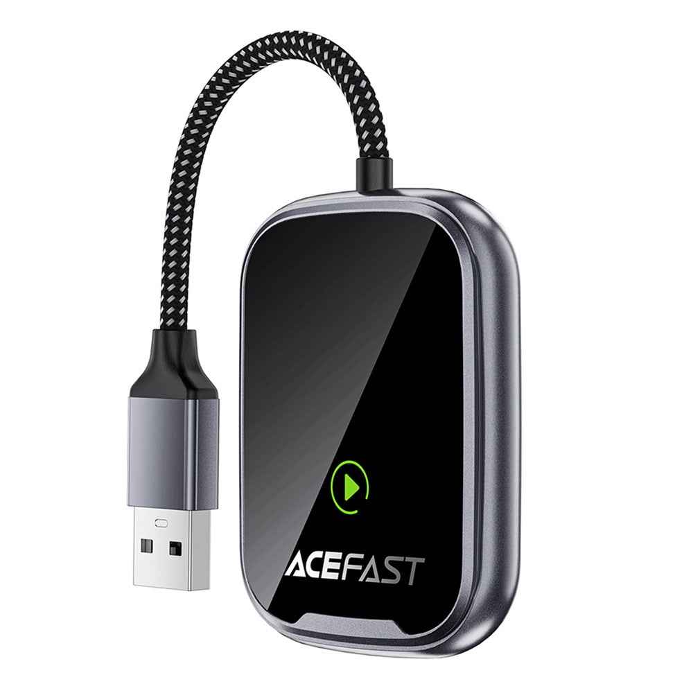 ACEFAST QC1 USB-A CarPlay Wireless Adapter for Apple CarPlay  /  Android Auto Wire to Wireless Converter - Metal Gray