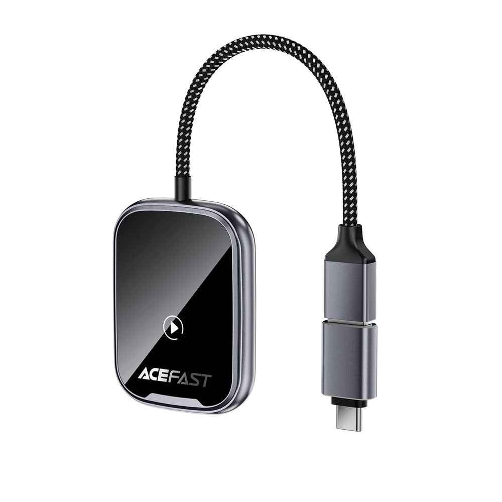 ACEFAST QC1 USB-A CarPlay Wireless Adapter for Apple CarPlay  /  Android Auto Wire to Wireless Converter - Metal Gray