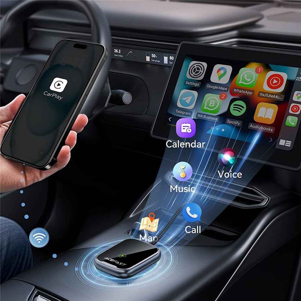 ACEFAST QC1 USB-A CarPlay Wireless Adapter for Apple CarPlay  /  Android Auto Wire to Wireless Converter - Metal Gray