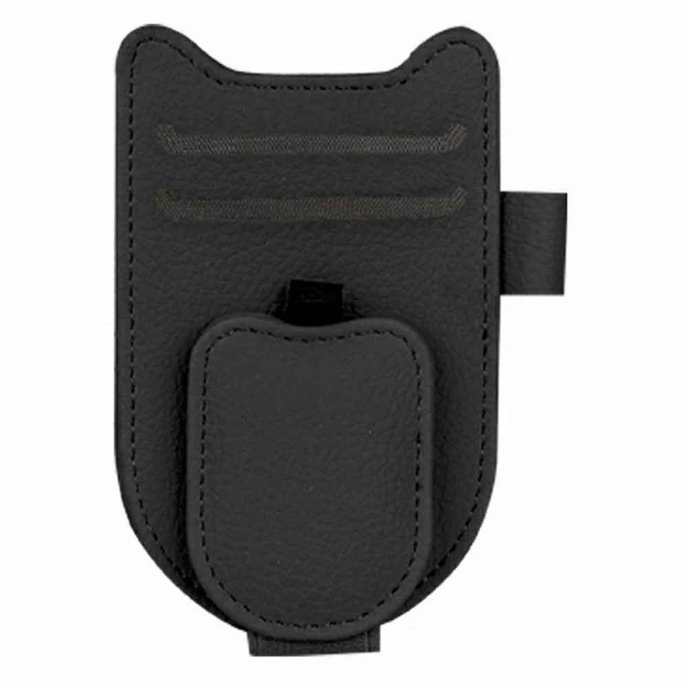 Multi-Functional Sunglasses Holder for Car Sun Visor Clip On PU Leather Card Organizer with Pen Loop - Black
