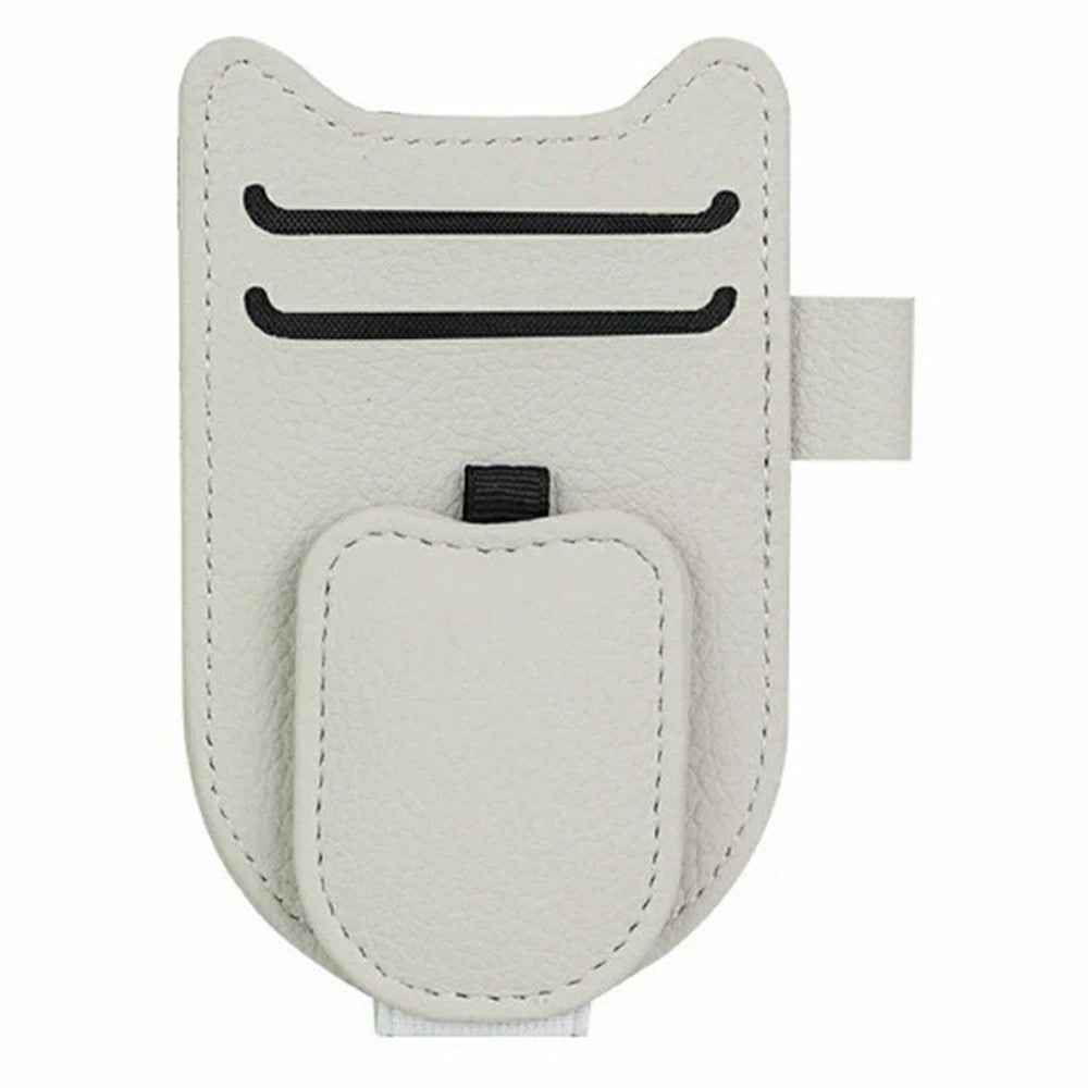 Multi-Functional Sunglasses Holder for Car Sun Visor Clip On PU Leather Card Organizer with Pen Loop - Beige