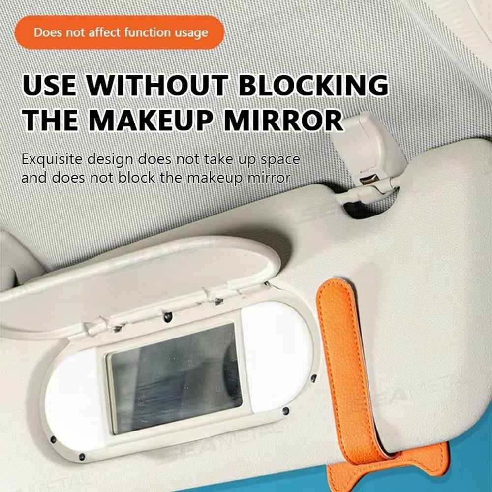 Multi-Functional Sunglasses Holder for Car Sun Visor Clip On PU Leather Card Organizer with Pen Loop - Beige