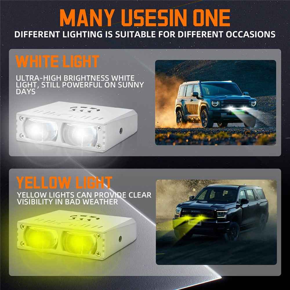 S10 1Pc 35W 2-LED Ultra Thin Car Grille Light with Cooling Fan Dual Color Motorcycle Auxiliary Driving Lamp