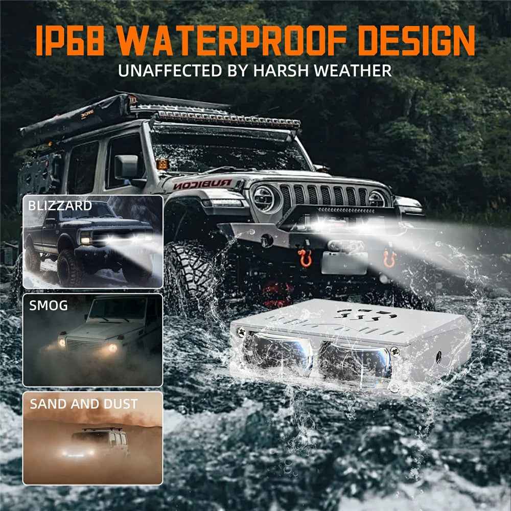 S10 1Pc 35W 2-LED Ultra Thin Car Grille Light with Cooling Fan Dual Color Motorcycle Auxiliary Driving Lamp