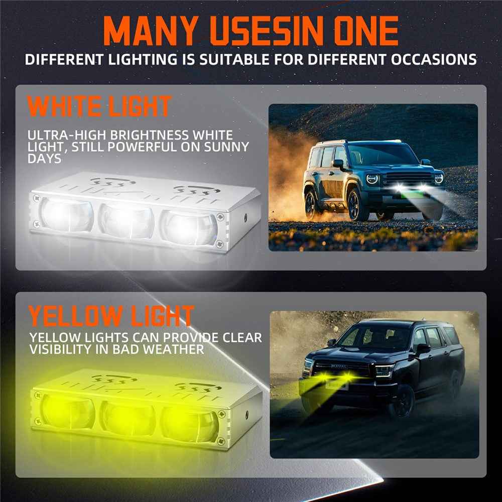 S10 1Pc 45W 3-LED Ultra Thin Car Grille Light with Cooling Fan Dual Color Motorcycle Auxiliary Driving Lamp