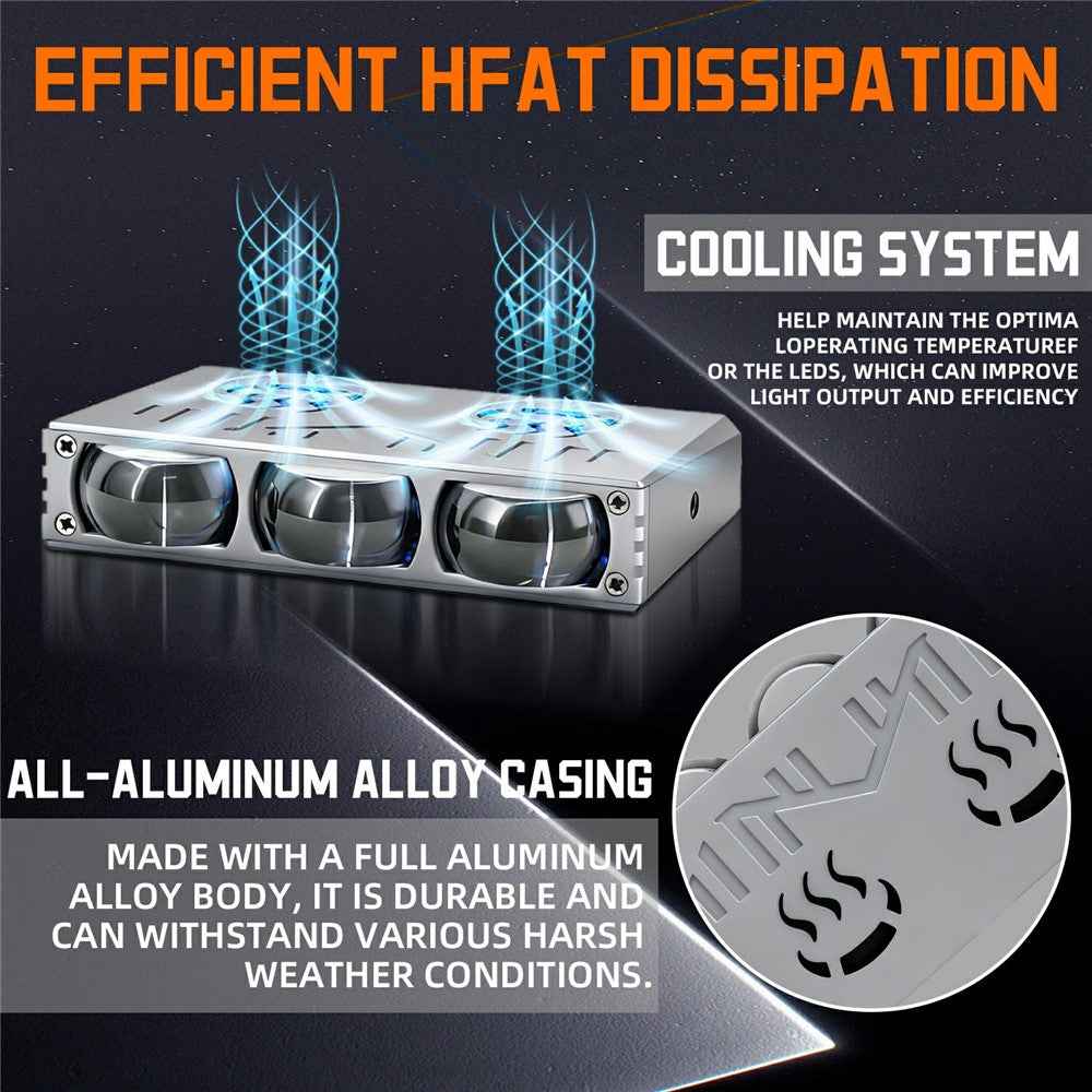 S10 1Pc 45W 3-LED Ultra Thin Car Grille Light with Cooling Fan Dual Color Motorcycle Auxiliary Driving Lamp